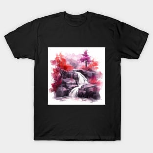 Red and Purple Waterfall Watercolor T-Shirt